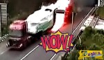 Βίντεο που κόβει την ανάσα: Οδηγός νταλίκας ρισκάρει την ζωή του για να μην... κινδυνεύσουν κι άλλοι!