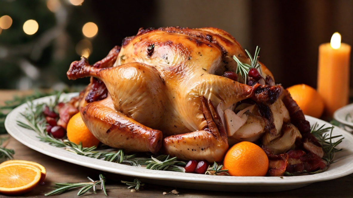 Ψητή γαλοπούλα με πορτοκάλι, δεντρολίβανο, μπέικον - Ένα Απολαυστικό Φαγητό για τις Γιορτές